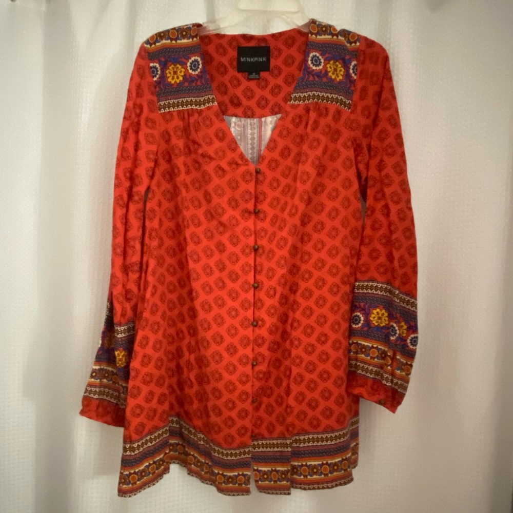 MINKPINK Red and Purple Patterned Dress